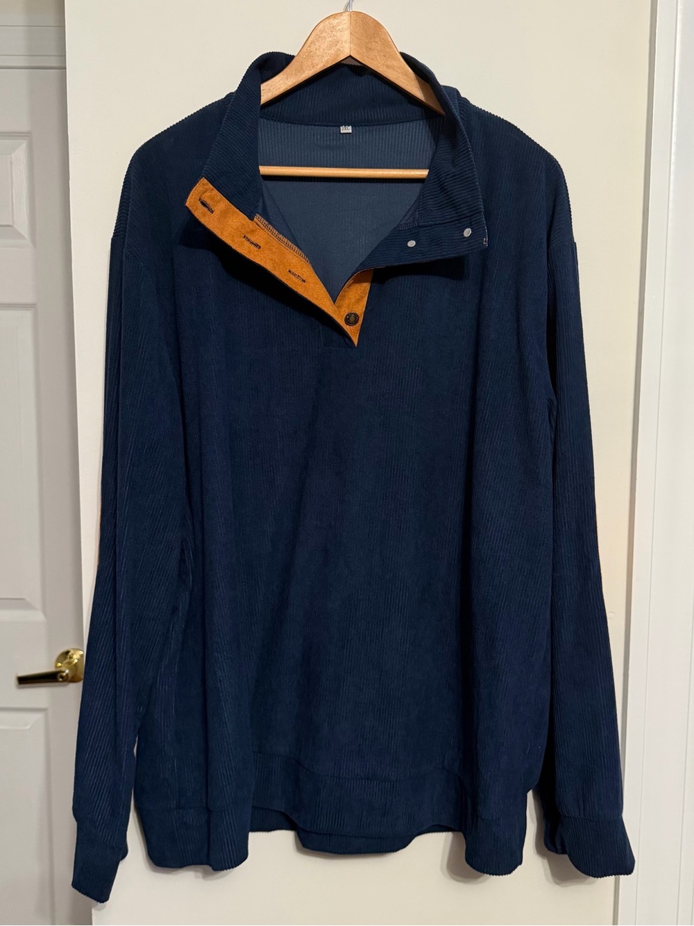 Hengsheng Jeans Brass Snap Button Detail on Orange Suede elbow patches vintage